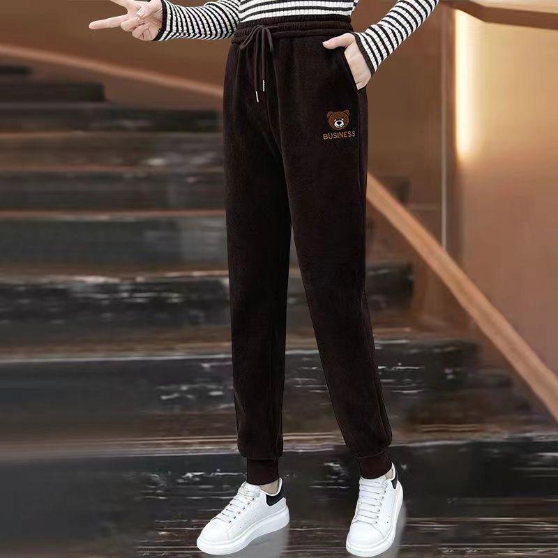 Casual sports sweatpants women's autumn and winter fleece thickened leggings high-waisted drawstring straight-leg pants for men and women