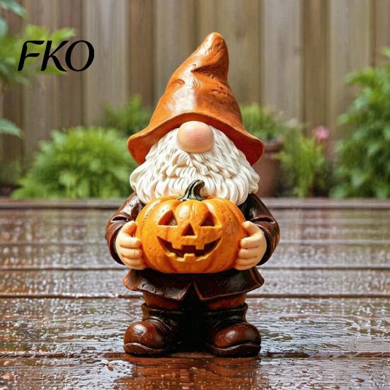 Weather Resistant Gnome Decor Halloween Garden Statue, Faceless Holding Pumpkin Sculpture, Stable Sculpture Waterproof Resin Statue for Porch
