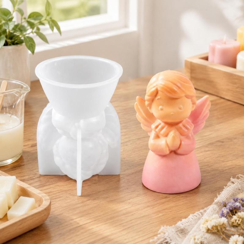Flexible Silicone Angel Molds for Candle Making and Resin Casting with a Sculpted Figure Cavity for Detailed Crafts