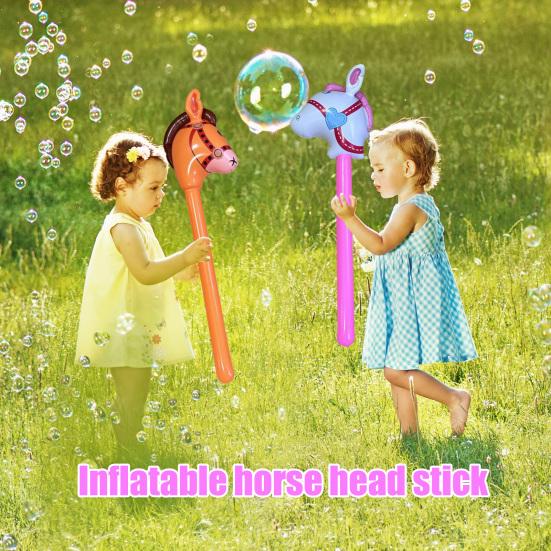 2Pcs Inflatable Stick Horse 39" PVC Kids Inflatable Horse Toy Easy Inflate Deflate Party Decoration for Horse Cowboy Carnival Christmas Birthday