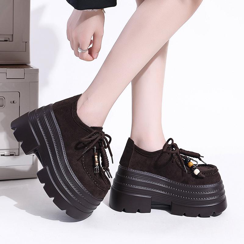 Fashion Designer New Autumn Women Leather Sneakers Pumps 10CM High Platform Lace-up Casual Shoes Thick Sole Walking Shoes Zapatos Mujer