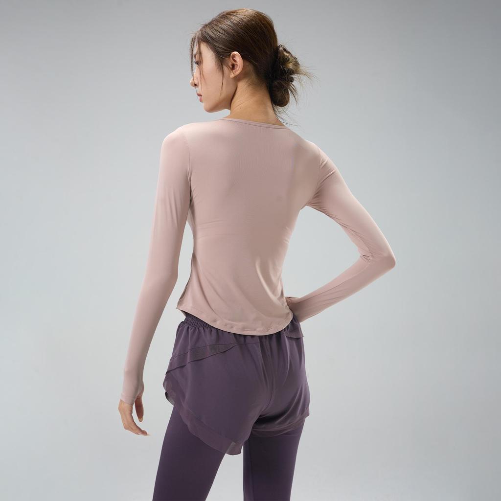 Women's V-Neck Yoga Set: Quick-Dry, Breathable, Fashionable Two-Piece with Chest Pads and Long Sleeves