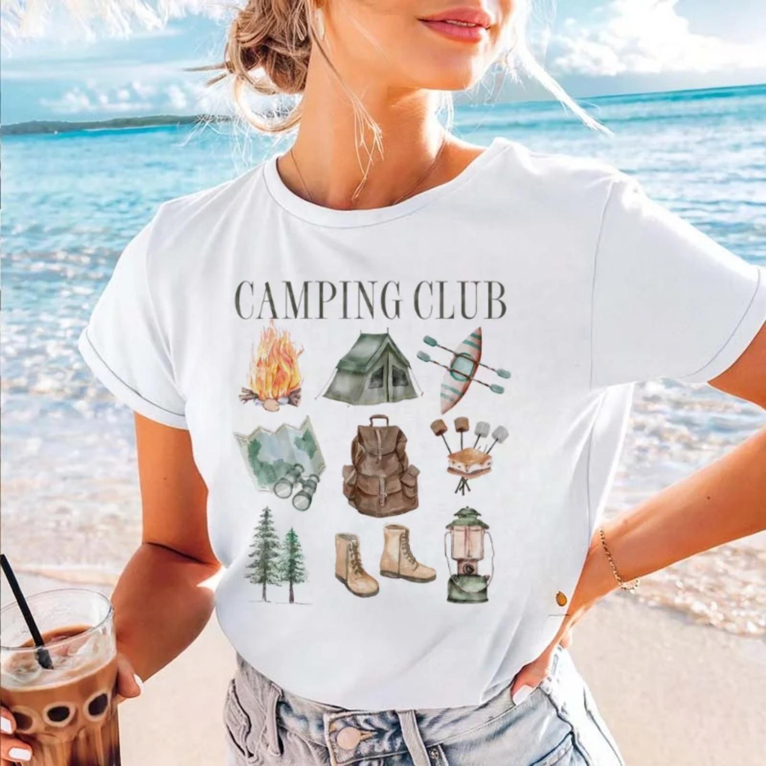 

Camping Style Casual Women s Clothing Short Sleeved New Fashion Printed T-Shirt Summer Women s Pattern Regular Versatile T-Shirt XXXXXL білий