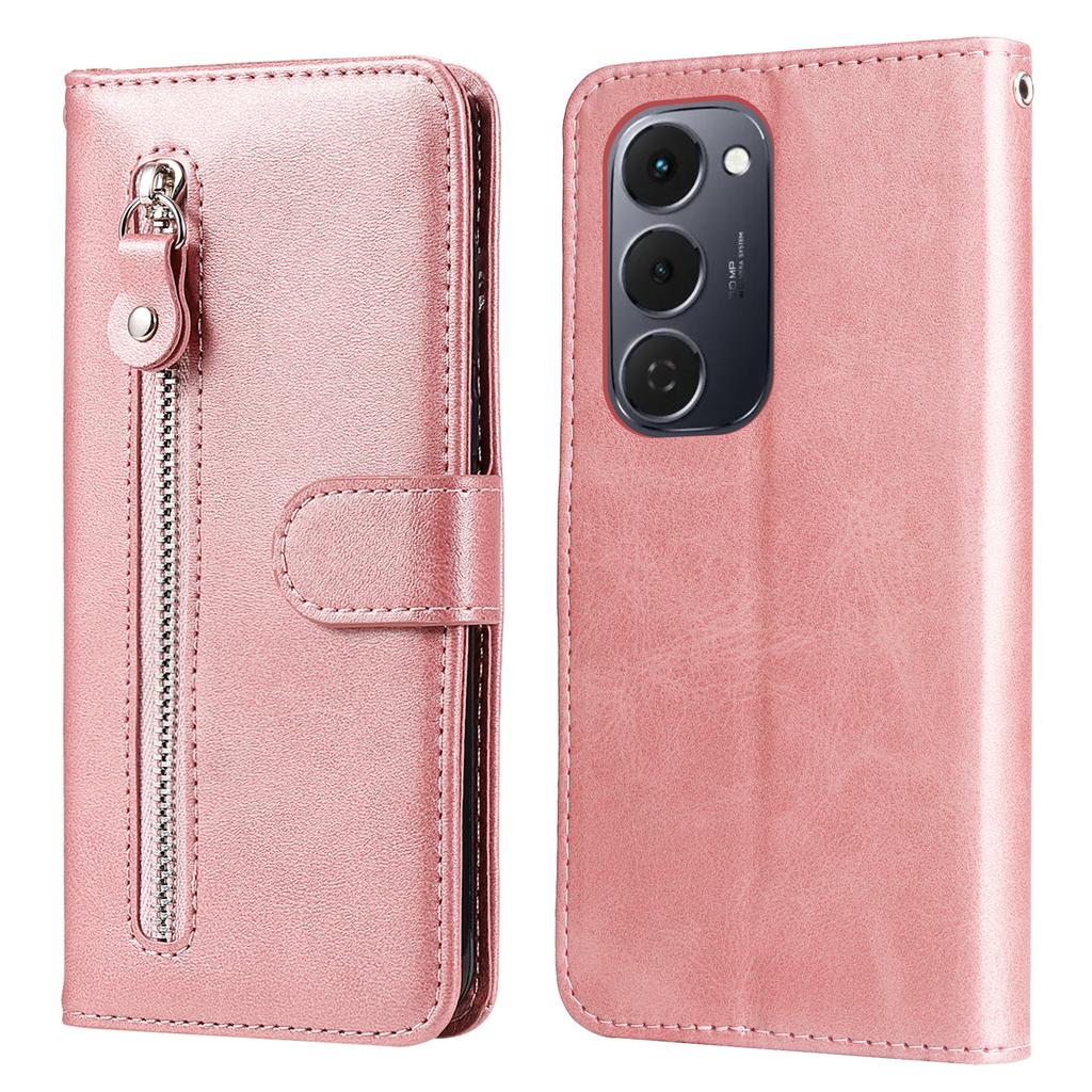 Dla TECNO Spark 40 Pro+ 4G Etui ze skóry PU z kieszenią zapinaną na zamek, portfel, pokrowiec na telefon ze stojakiem