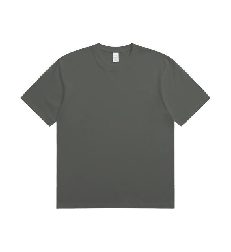 Men's Trendy Round Neck 230g Heavyweight Cotton Short-Sleeve T-Shirt - Loose Fit, Solid Color