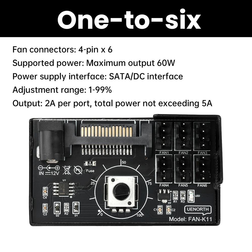 Computer Fan Speed Controller 60W High Power Hub Sata DC Power Controller NAS Server 4Pin Fan Speed Control PWM Speed Regulation