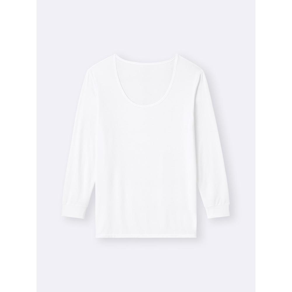 Gu By Uniqlo Style Heated Wide Neck Tee  9 Minute Sleeve  +e