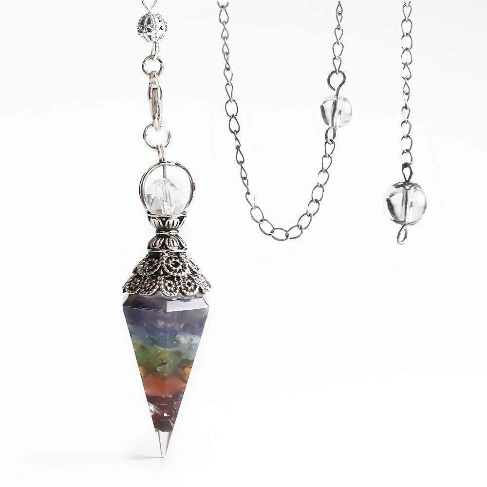 Amethyst Aquamarine Seven Chakra Resin Gemstone Pendant Hexagonal Cone Pendulum