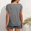 Women's Hollow-Out Lace Blouse, Deep Neck T-Shirt, Short Sleeve, Sexy Summer Top
