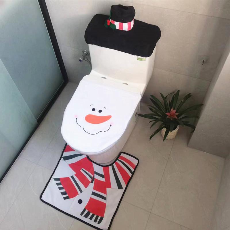 Ensemble de toilette de dessin animé de Noël: Housse de protection pour bonhomme de neige, elfe et cerf avec repose-pieds