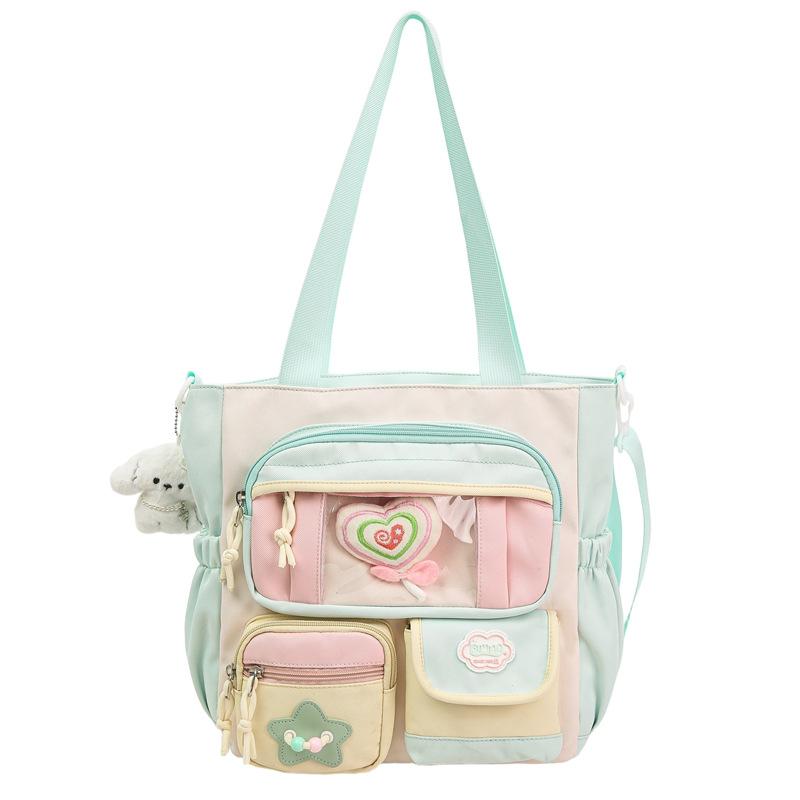 

Студенческая сумка через плечо контрастного цвета, женская сумка-тоут кроссбоди большой вместимости зелёный