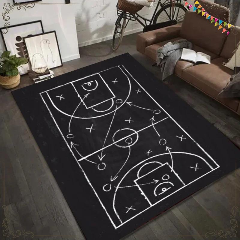 Basketball Tactical Playbook Area Rug Coach Strategy Floor Mat Carpet for Sports Room Home Decoration Living Room Bedroom Carpet