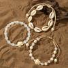 Bohemian Style Shell & Turtle Anklet Set for Women, 3-Piece Stackable Pearl Beaded Anklets