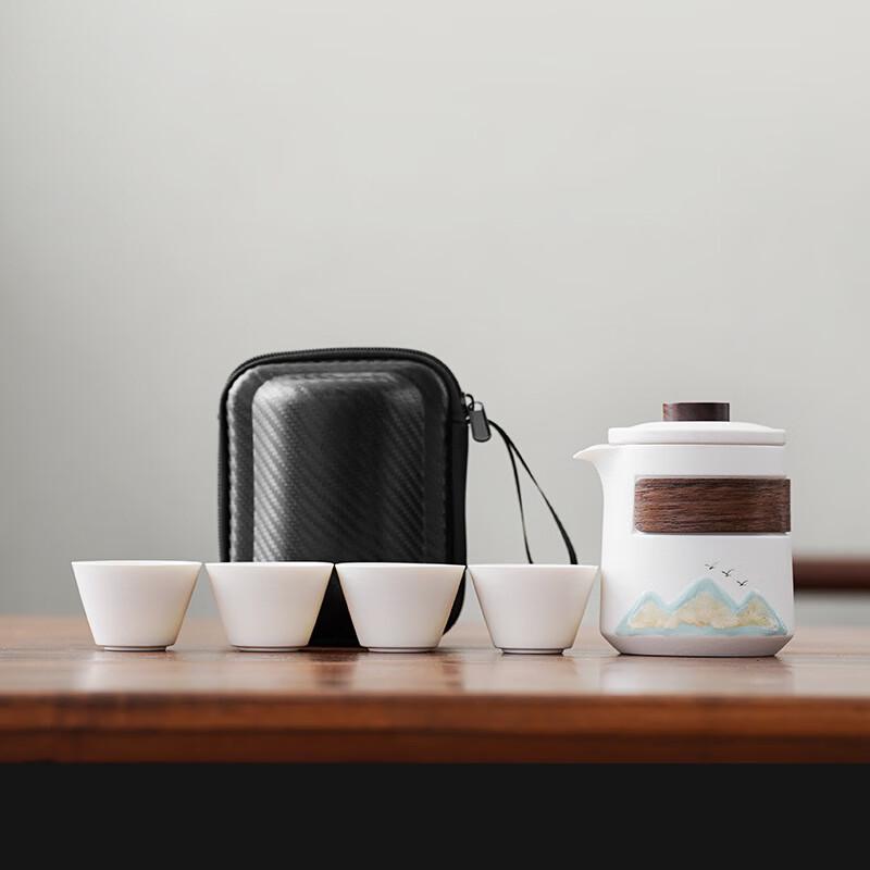 Zhuijia Portable Hand-painted Travel Tea Set White Ceramic