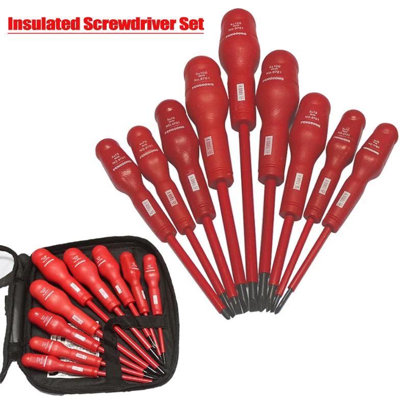 Insulated Screwdriver Set 1000V Magnetic Screw 9/10PCS Driver Slotted Phillips Screw Driver Kit Electrician Repair Hand Tools