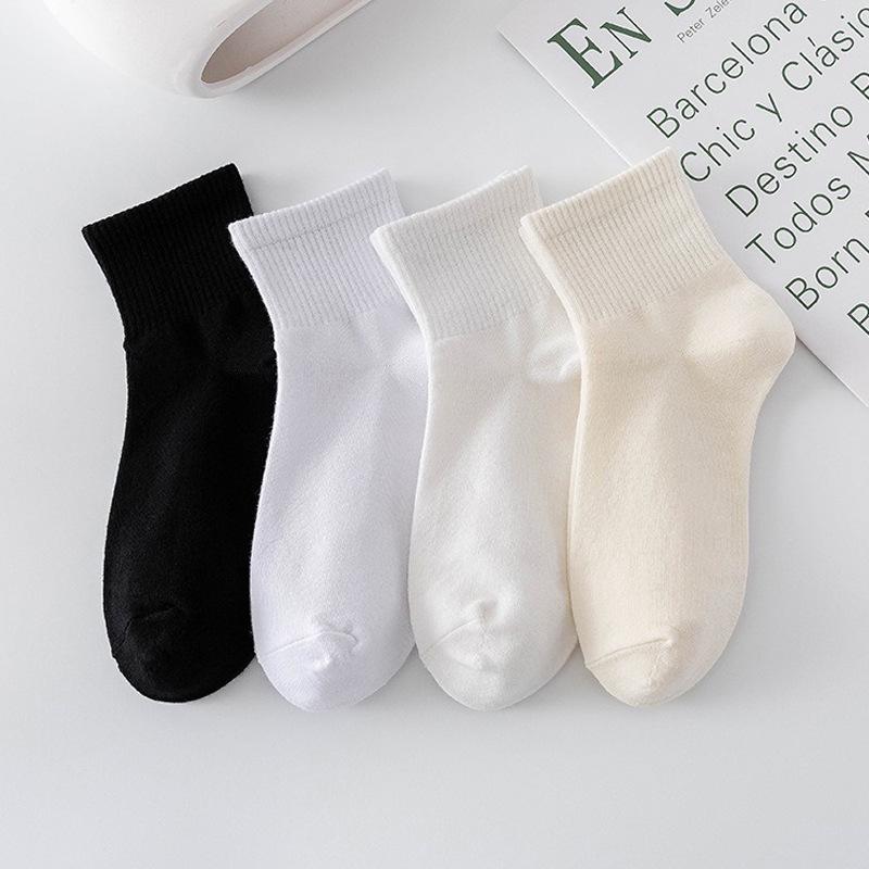 Women's Cream Pure Cotton Low-Cut Socks - Solid Color, Sweat-Absorbing, Odor-Resistant, Versatile, Thin Style.
