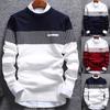 Mode Heren Kleurblok Patchwork O-Hals Lange Mouw Gebreide Trui Top Blouse
