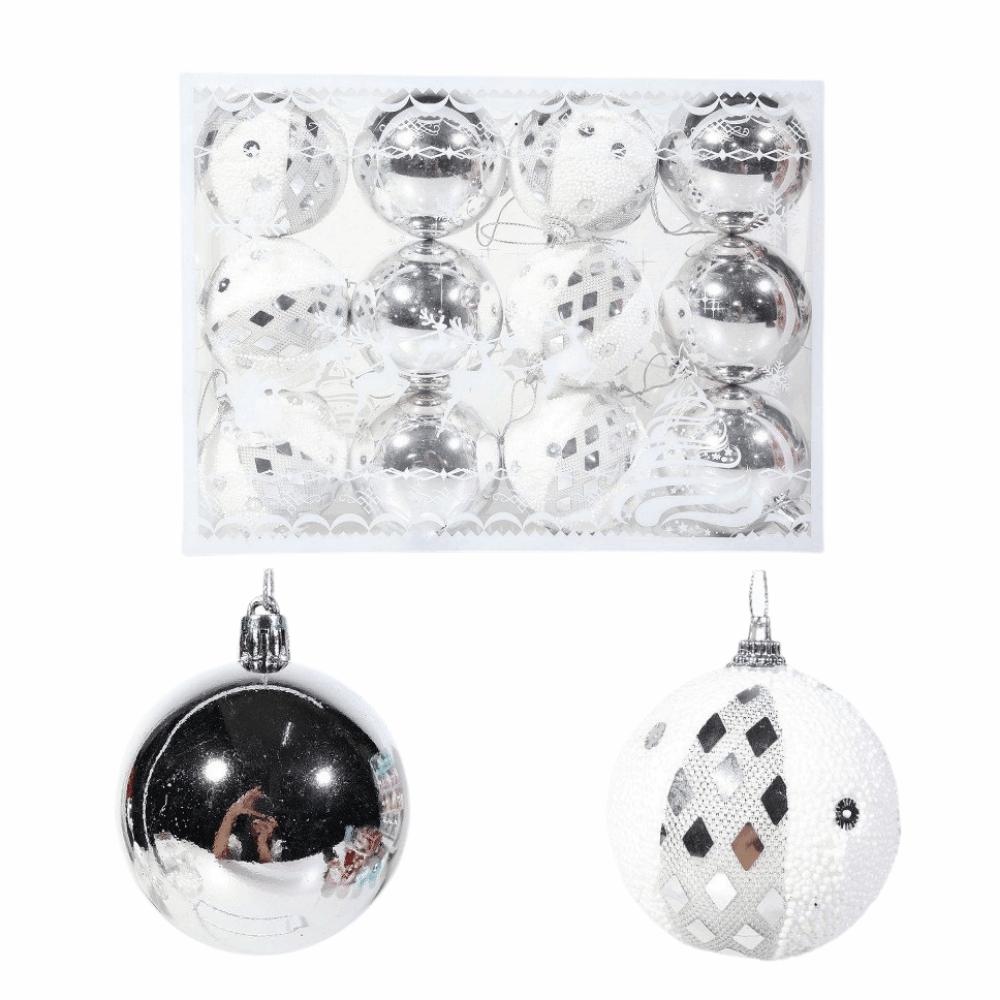12Pcs/Set Creative Christmas Balls Pendant Set 6cm Painted Xmas Tree Hanging Balls Shatterproof Reusable