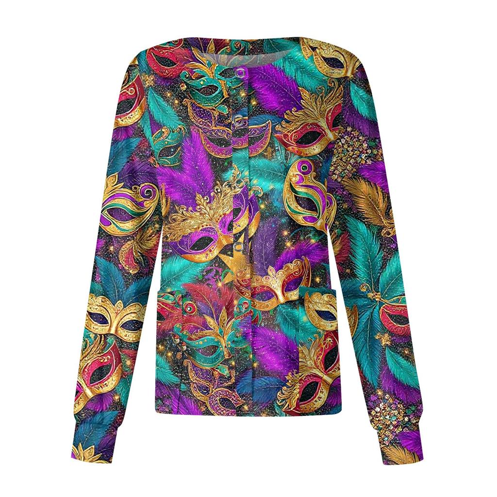 Women's Casual Long-sleeved Single-breasted Printed Protective Clothing Cardigan Top