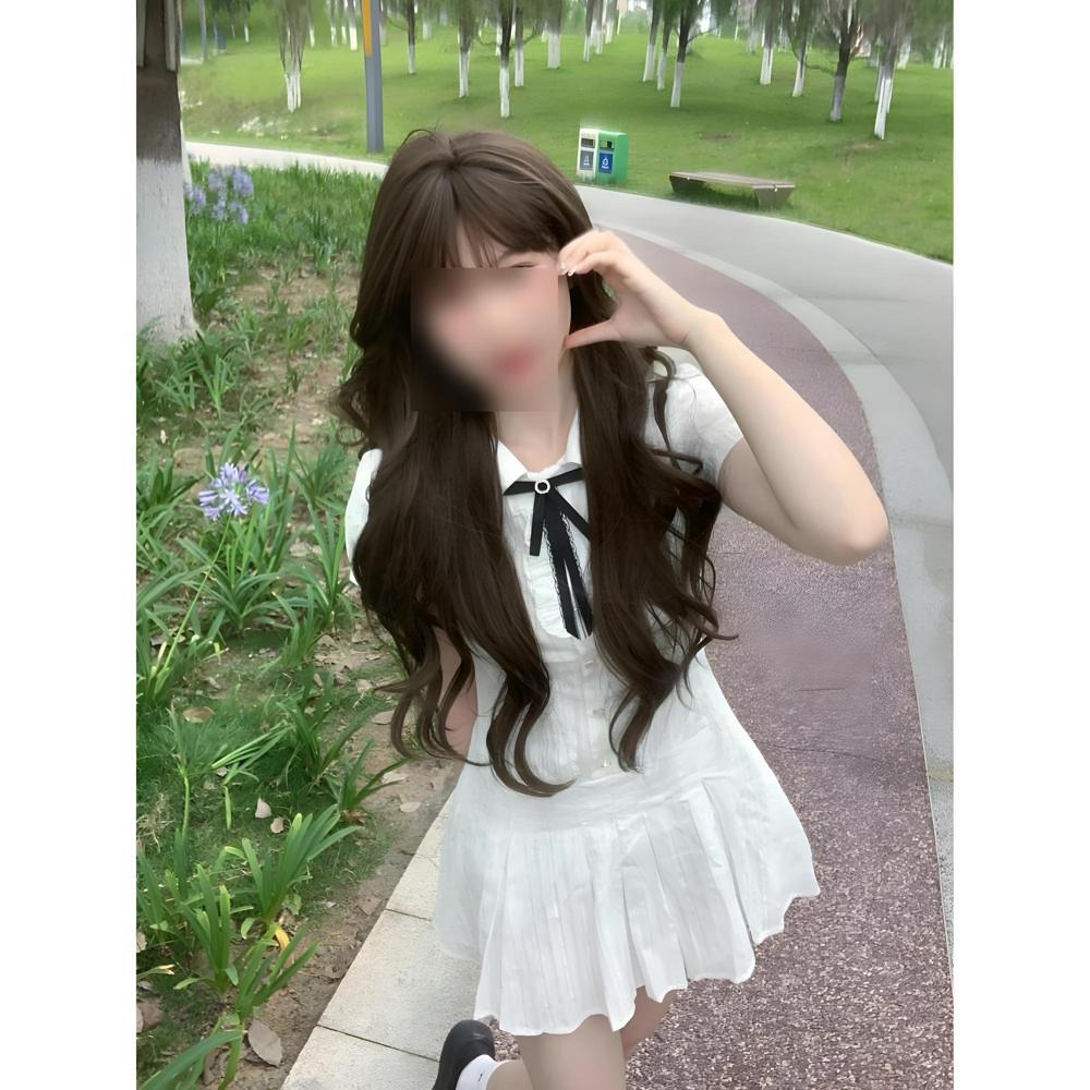 Preppy dress girl summer sweet and hot girl petite princess dress waist pleated skirt