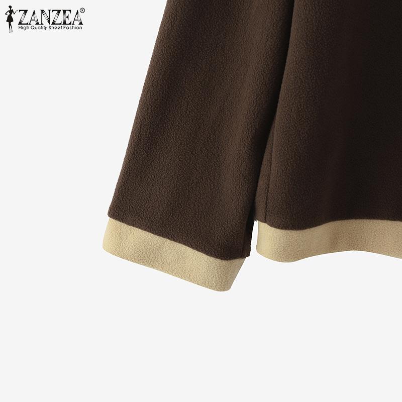 ZANZEA Women Autumn Turtleneck Long Sleeve Pocket Oversized T-Shirts