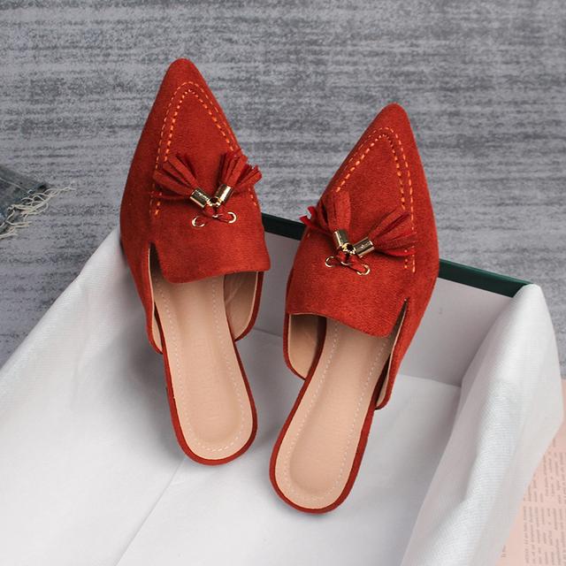 Jarní novinka Dámské Mules Špičaté pantofle Outdoor Muller Móda Fringe Design Kancelář Běžné Boty Velké