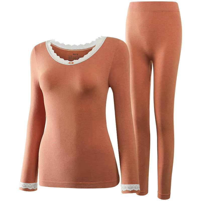 Women's Lace Slim Thermal Underwear Set: German Velvet Wool-Blend for Autumn/Winter