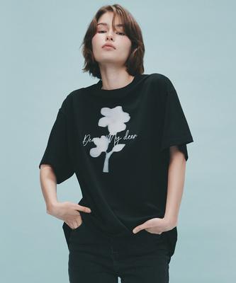 Dieomaidieo Oversized Flower T-Shirt_ Black