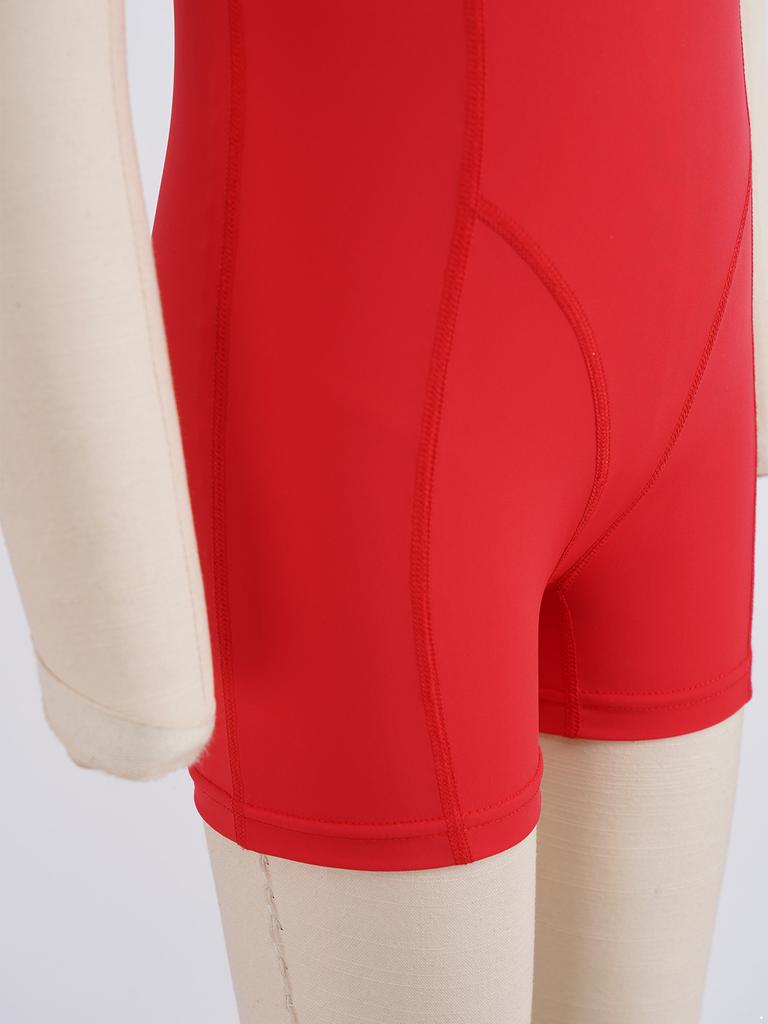 Kids Girls Gymnastics Dance Bodysuit Round Neck Sleeveless Back Invisible Zipper Thigh Length Jumpsuit for Practice Training