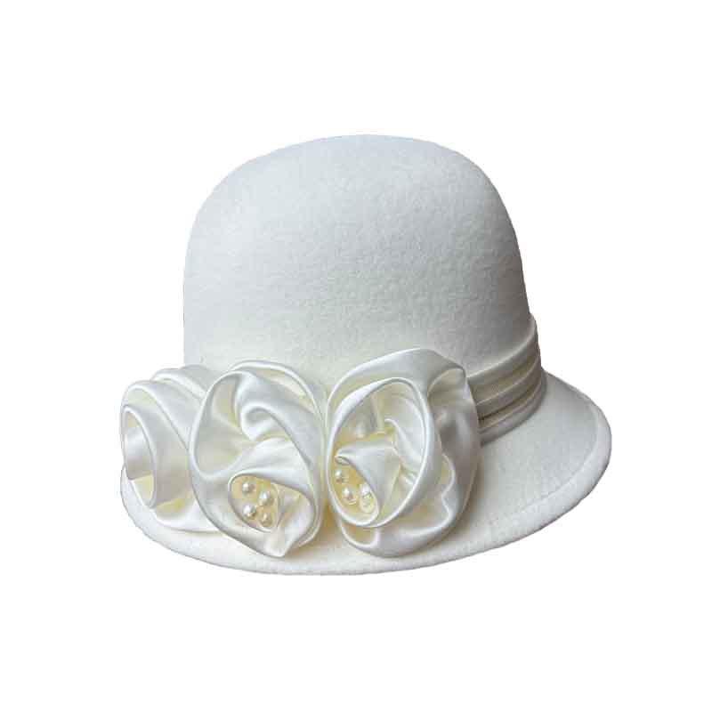 European And American Xiaoxiangfeng Satin Flower Fashion Hat, Small Edge Autumn And Winter Dome Thermal Basin Hat, Women'S Wool Woolen Top Hat