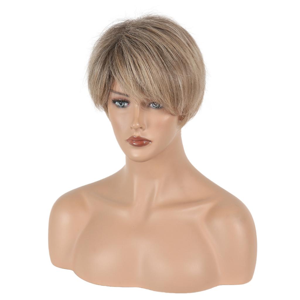 Women Short Bob Wigs Gold Blond With Side Bangs Heat Resistant Fiber Synthetic Straight Wigs Daily Use Cosplay Hair