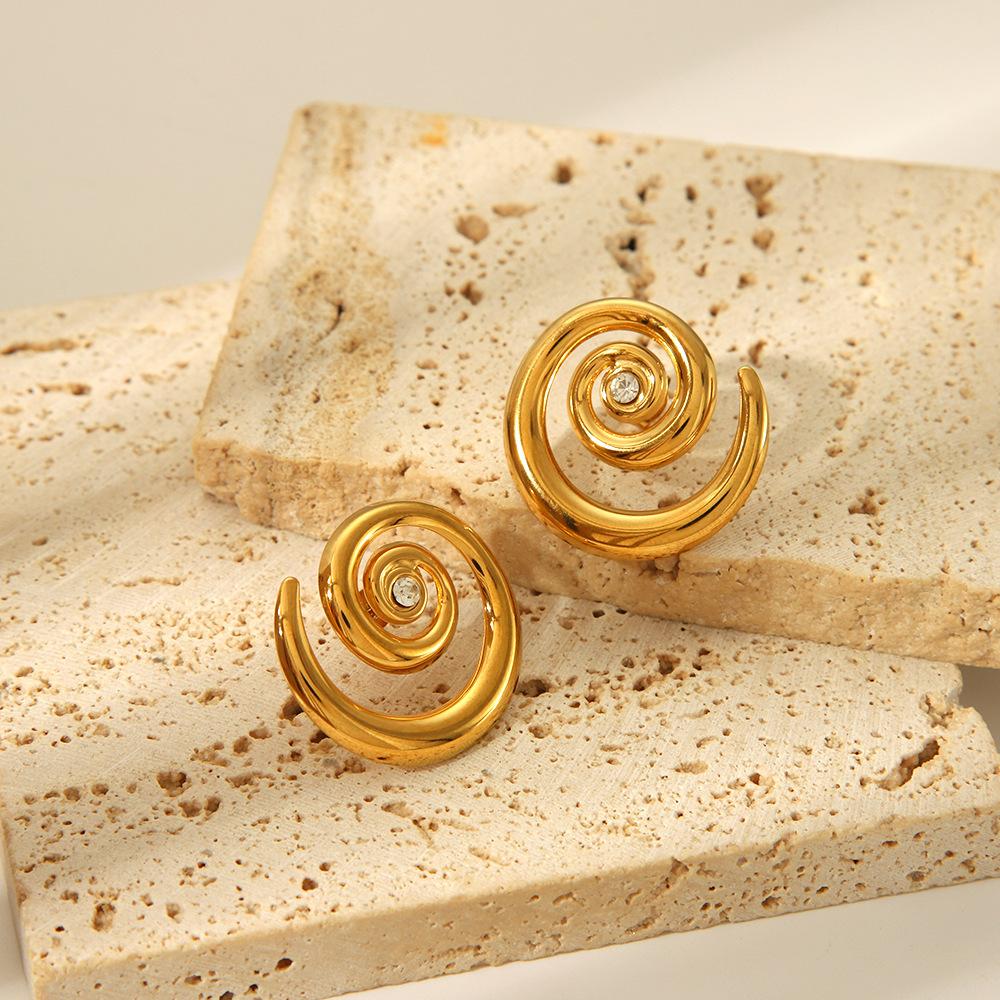 Gold Color Stainless Steel Conch Earrings For Women Inlaid Diamond Simple Pierce Stud