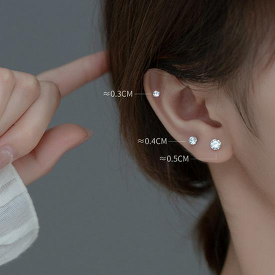 Korean Style Women's Single Diamond Threaded Bead Stud Earrings