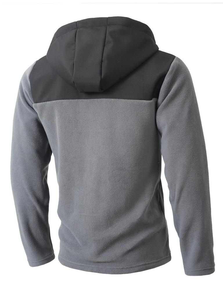 European Color Block Casual Letter Fleece Hooded Sweatshirt Jacket