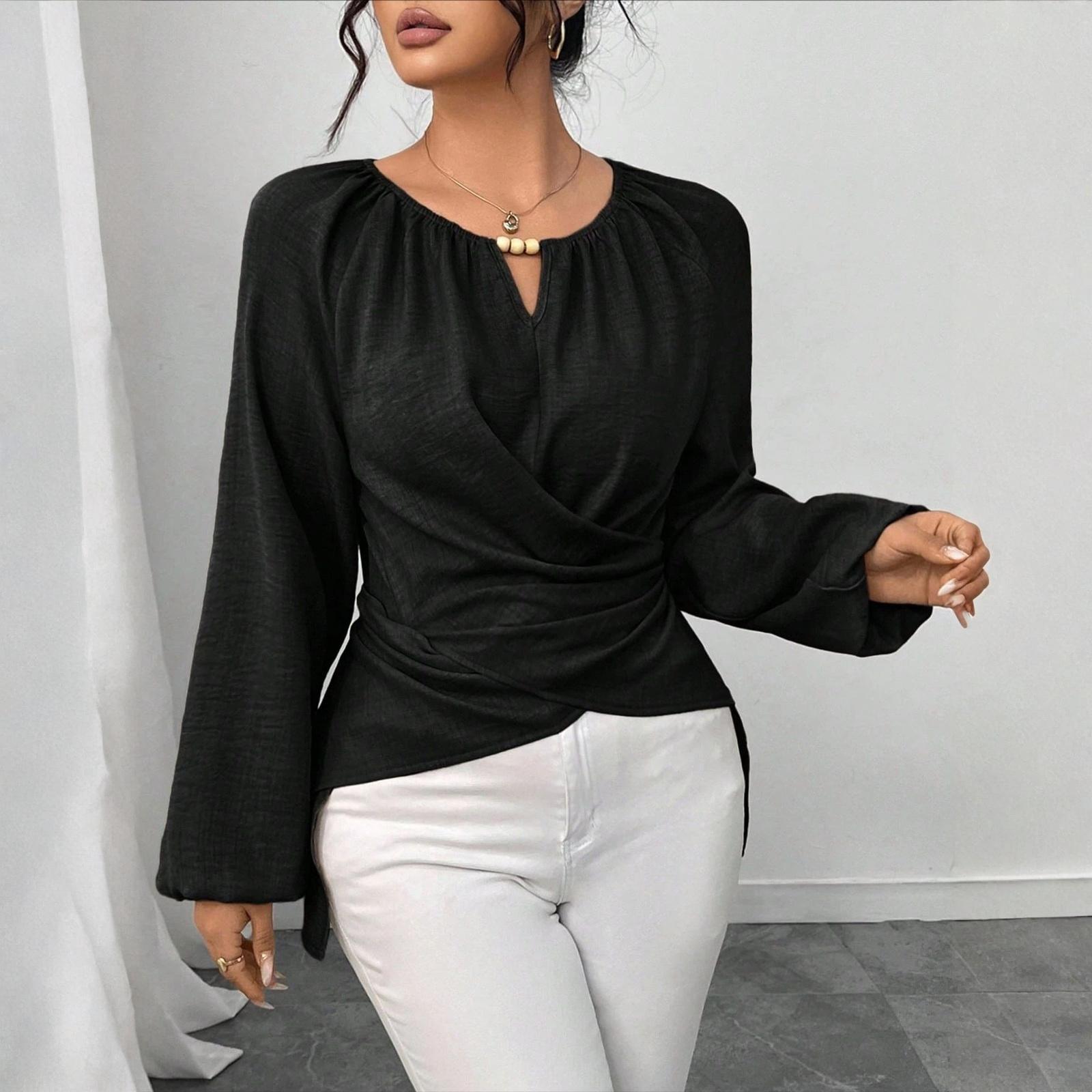 Women s Cute Printed Work Clothes V-neck Double Layer Pockets Basic Long  Sleeve Top Pullover Valentines S