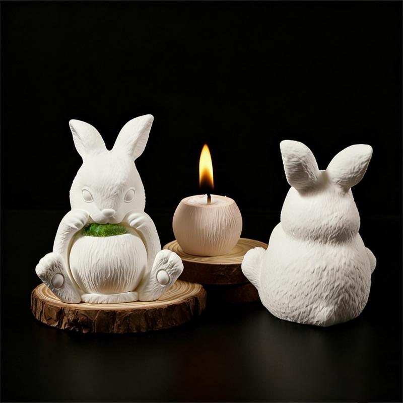 Flexible Silicone Rabbit Shape Planter Mold For Resin Art Concrete Cement Casting And Decorative Candle Container