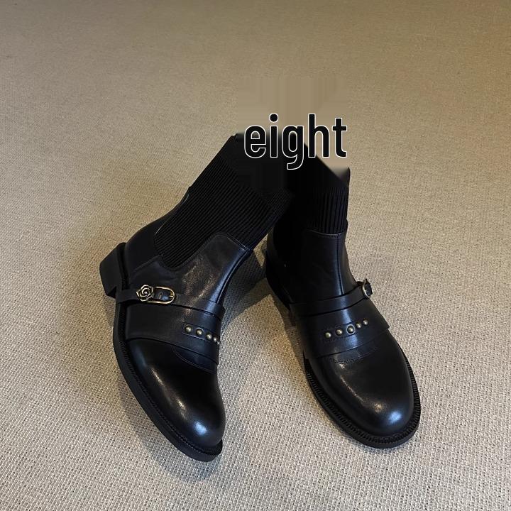 

В наличии: Женские черные винтажные кожаные ботильоны на резинке с пряжкой-заклепкой 36