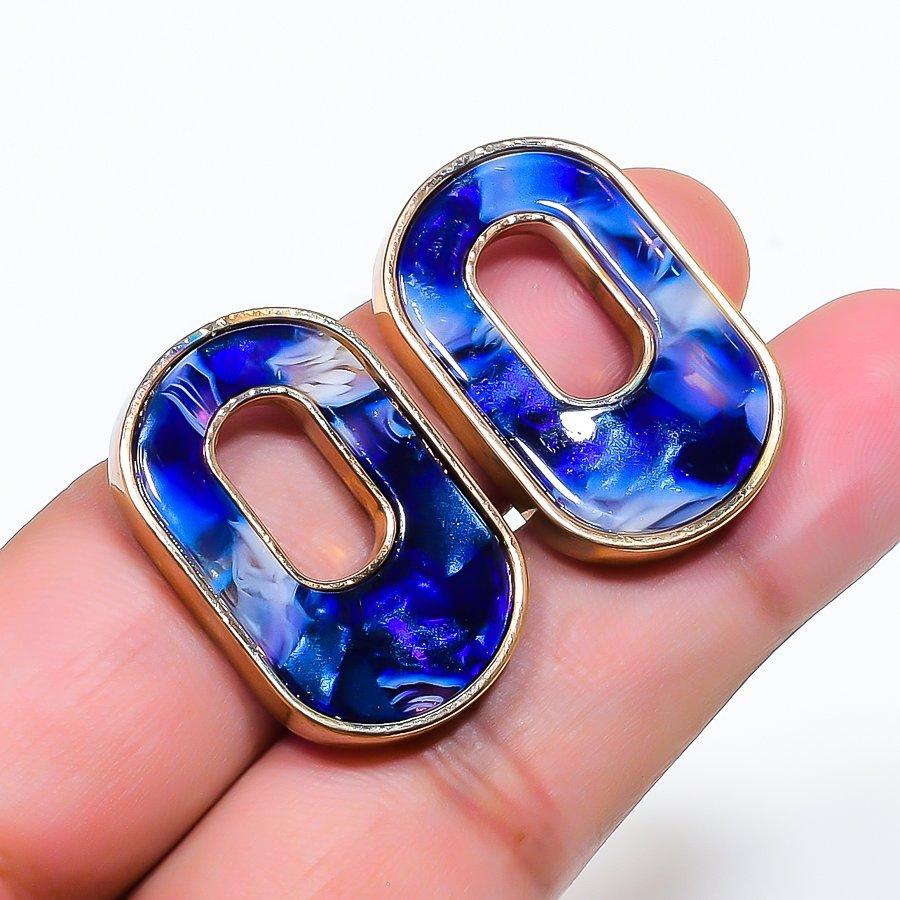 Natural Dichroic Glass Gemstone Brass Jewelry Earring 1.18  RE-22