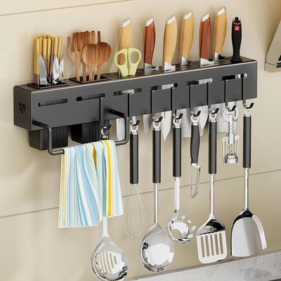 Stainless Steel Wall-Mounted Knife and Chopstick Holder, No-Drill Multifunctional Kitchen Rack