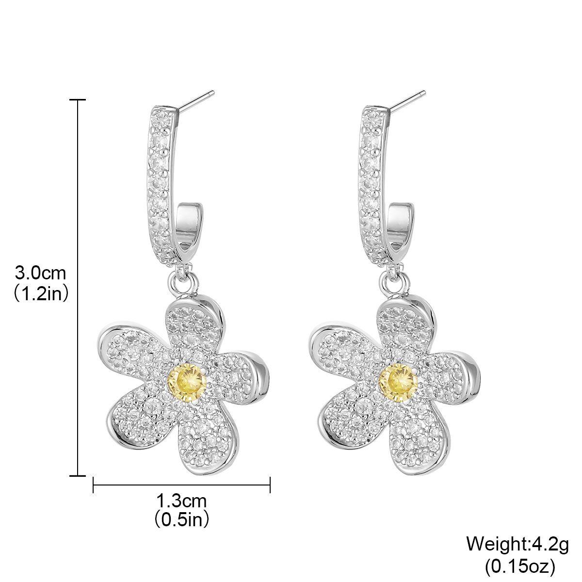 Diamond flower stud earrings new simple earrings summer high sense light luxury high sense temperament elegant fashion ear