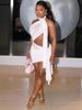European-American Fashion: Sexy Hollow Irregular Slim Ribbon Hip-Hugging Short Dress