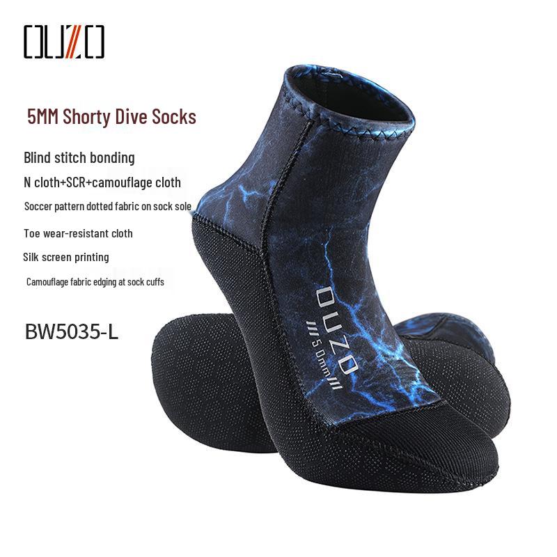 OUZO 5mm Camouflage Non-Slip Dive Booties: Shorty Snorkeling & Swimming Socks, Wear-Resistant & Warm for Beach.