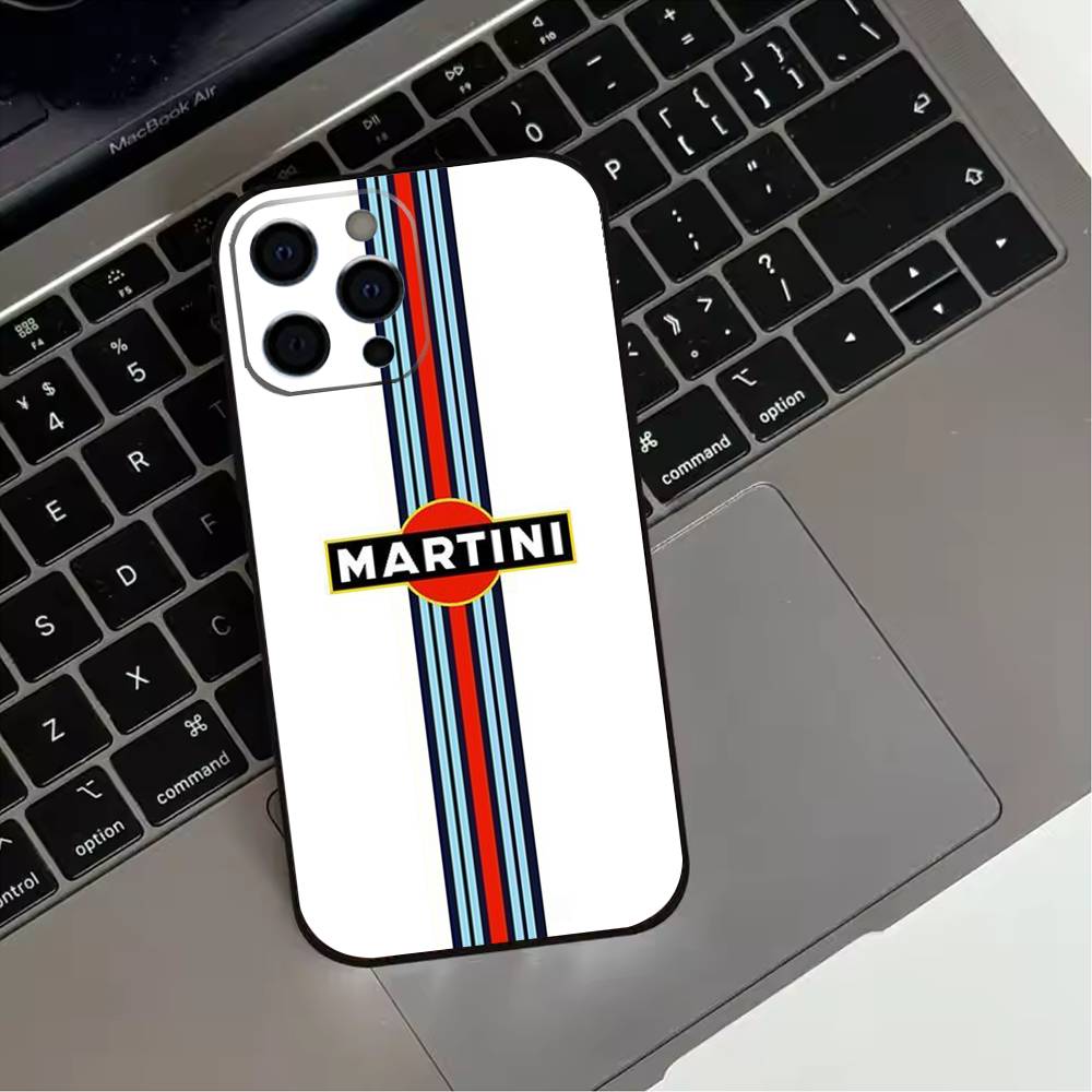 Custodia per Telefono Martini R-Racing S-Stripe Per iPhone 17,16,15,14,13,12,11 Plus,Pro Max,XS,Cover Nera in Silicone Morbido