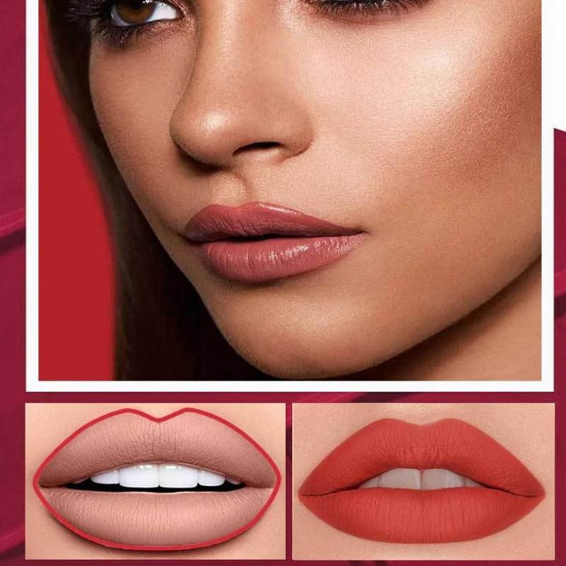 Dimshow Matte Lip Liner Lipstick 2 In 1 Pen Long Wearing Non Transfer Sexy Red Rotating Double Headed Makeup Cosmetics