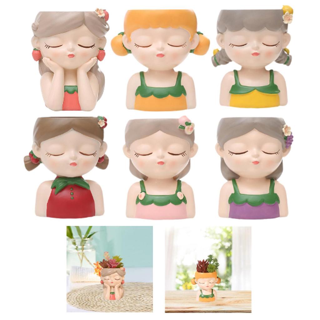 Cartoon Girl Planter Decorative Plant Pot for Office Cafe Outdoor Indoor