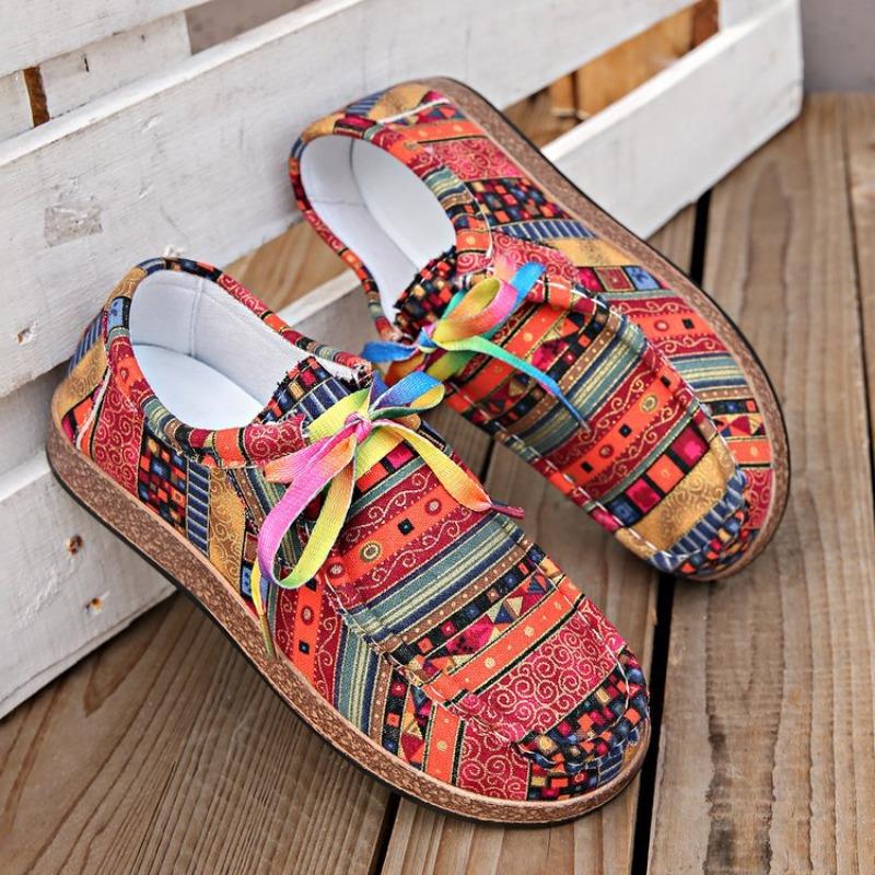 Women's Plus Size Graffiti Lace-Up Flat Shoes New Autumn Euro-American Fashion Versatile Casual