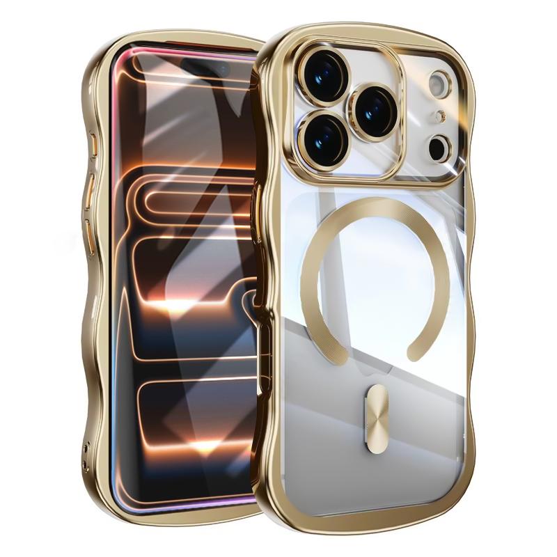 

Plating Wave Protect Phone Case For iPhone 17 Pro Max Air 13 14 15 16 Pro For Magsafe Wireless Charging Transparent Cover iPhone Air