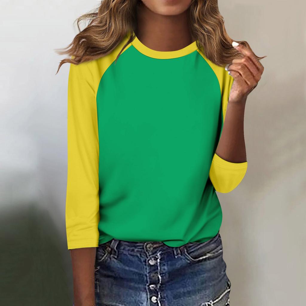 Shirt für Damen, modisch, lässig, Raglan-Ärmel, Rundhalsausschnitt, 3/4-Ärmel, lockeres bedrucktes T-Shirt, Damenoberteil