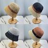 Vintage Color Block Knit Cotton Linen Fisherman Hat For Women Spring Summer Bucket Hat Sunscreen Chapeau Retro
