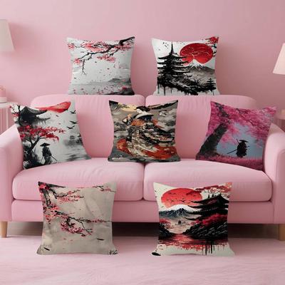 Landschaft Samurai Geisha Bonsai Torii Tor Sakura Kissenbezug Für Schlafzimmer Raum Und Wohnzimmer Sofa Dekorative Kissenhülle